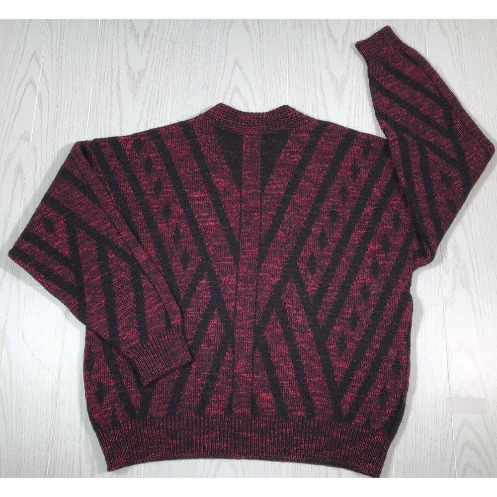Vintage Wool Blend V-Neck Cable Knit Sweater Men XL Damon Retro 80s Made Italy